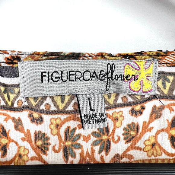 Figueroa Fig & Flower Sz Large Boho Bohemian Shirt Top Summer - Picture 2 of 10